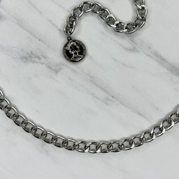 Silver Tone Chain Belt Coin Charm Y2K Body Chain Size Small (S) ✨ - Picture 8 of 10